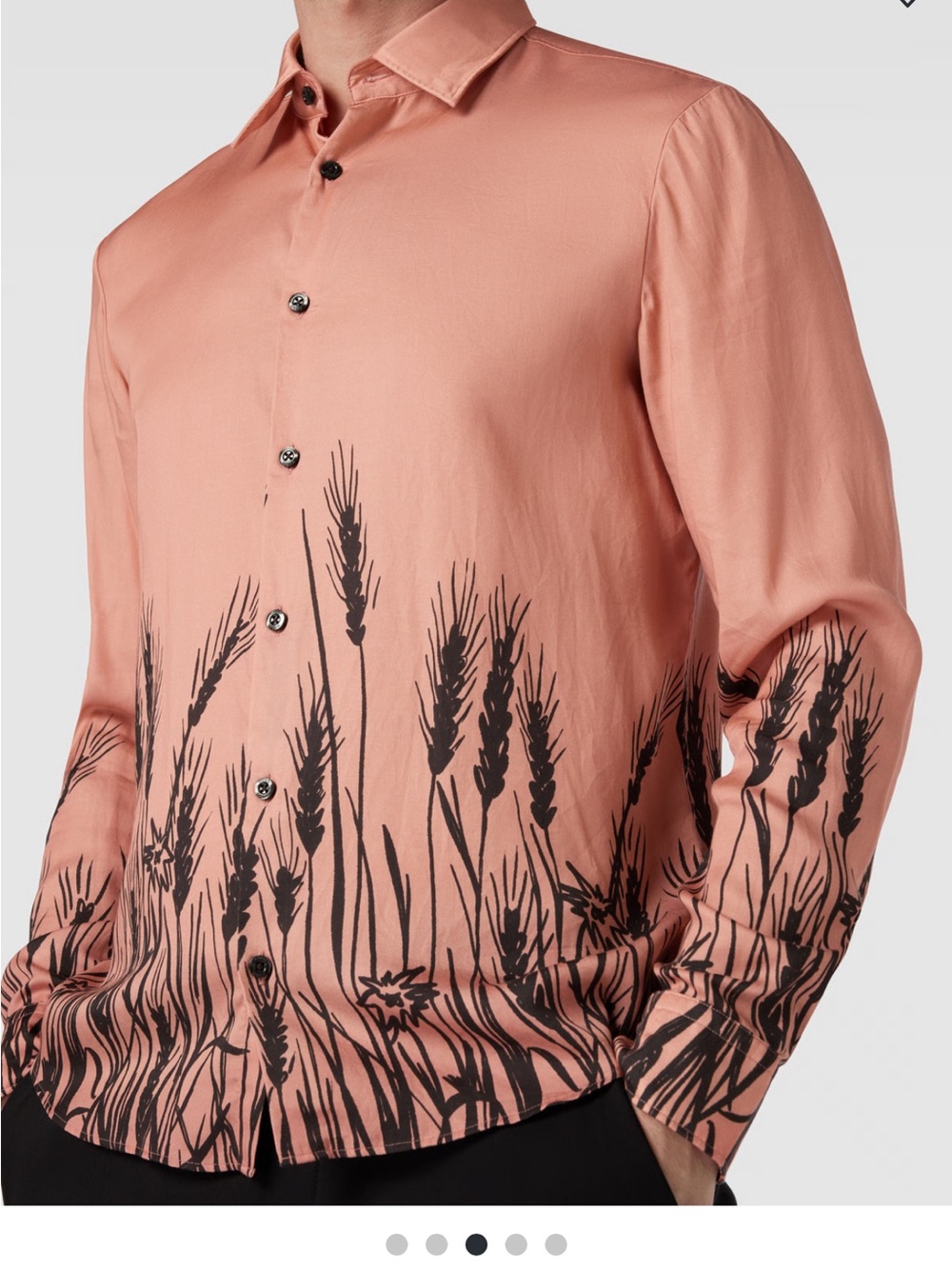 HUGO Dusty Pink Button-Down Shirt with Black Meadow Motif